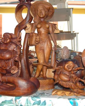 Statue sculture indiane etniche in legno teak