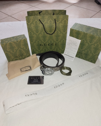 Cintura Gucci GG Supreme con Fibbia Doppia G Argen