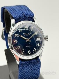 keller nos vintage watch blue swiss made