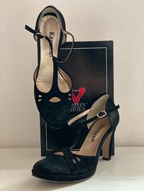 Scarpe eleganti camoscio nero donna n.41 tacco