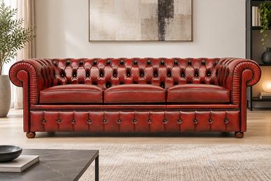 Divano Chesterfield 3 posti in pelle rossa