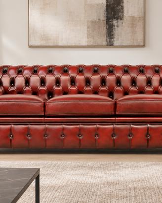 Divano Chesterfield 3 posti in pelle rossa
