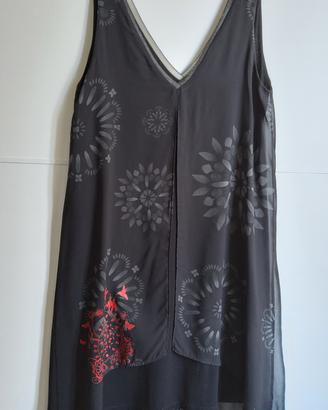 Vestito Desigual nero velo fiori taglia 40

