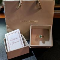 Anello oro giallo 14kt con smeraldo e diamanti