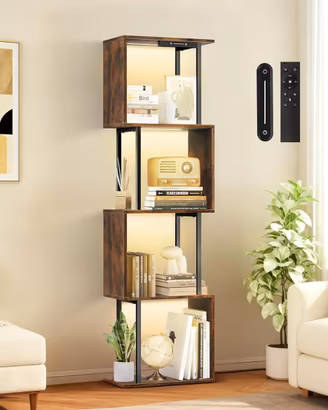 Libreria a Forma di S a 5 Ripiani con Luce LED