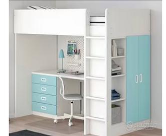 Letto a soppalco Ikea blu