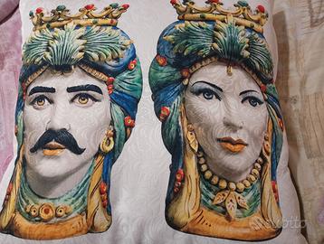 cuscino dipinto maioliche siciliane