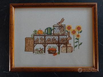 quadro punto croce  con cornice legno massello su 