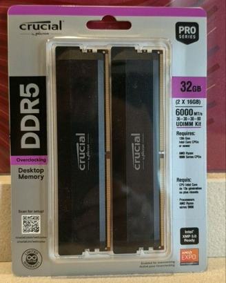 Crucial Pro DDR5 32GB Kit (2x16GB) 6000MHz nuovo