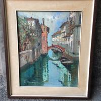 Quadro laguna veneziana con barche