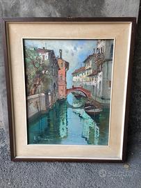 Quadro laguna veneziana con barche