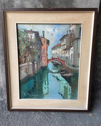 Quadro laguna veneziana con barche