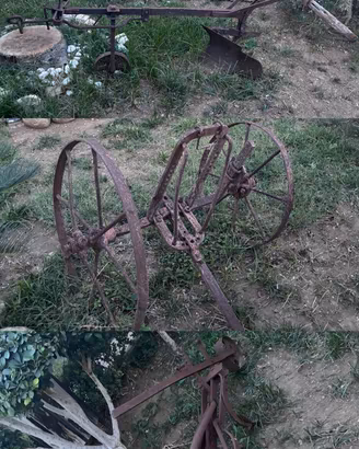 coltivatore, aratro e carrello antico manuale