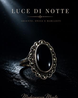 Vintage anello argento marcasiti onice anni 50