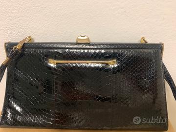 Borsa da Sera Vintage in Vera Pelle Esotica Nera