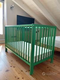 Lettino Ikea Gulliver verde+materasso Foppapedrett