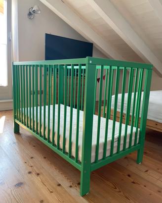 Lettino Ikea Gulliver verde+materasso Foppapedrett
