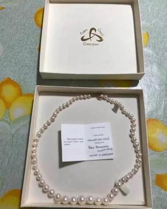Collana con 61 perle fresh water/chiusura oro NUOV