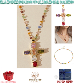 Collana Rosario con ciondolo Croce zirconia