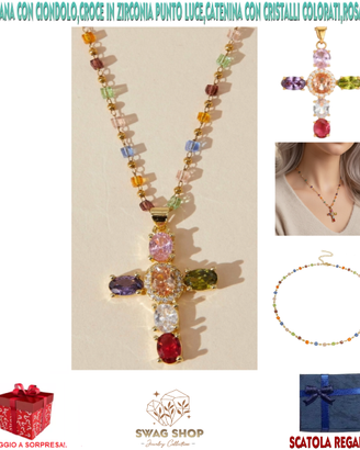 Collana Rosario con ciondolo Croce zirconia