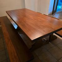 Tavolo fratino e 2 panche in noce massello