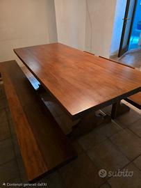 Tavolo fratino e 2 panche in noce massello