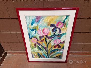 Dipinto olio su tela orchidee di Mara Azzarà 1987