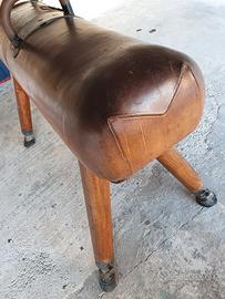 Panca legno e cuoio vintage