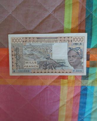 Vecchia banconota Africa Ovest da 1000 Franchi