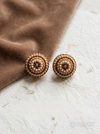 Orecchini vintage clip placati oro mosaico perline