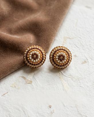Orecchini vintage clip placati oro mosaico perline
