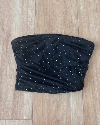 top nero glitterato