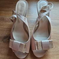 Sandali in raso oro con fiocco Alesya