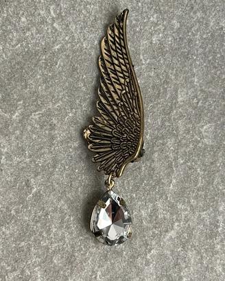 Orecchino singolo a clip Ala di Angelo con goccia