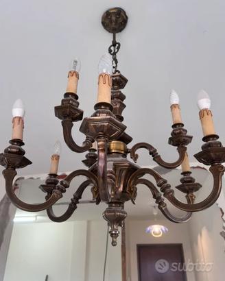 Lampadario bronzato in ottone massiccio