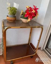 Tavolino carrello  vintage con rotelle in vetro