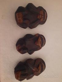 Statuine sculture in legno 3 scimmiette