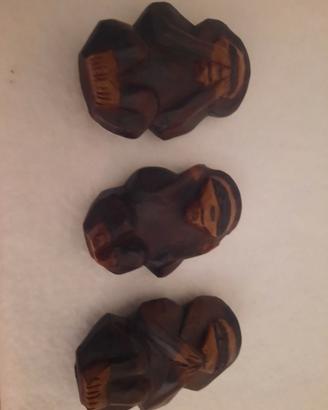Statuine sculture in legno 3 scimmiette