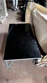 TAVOLO BASSO CON VETRO NERO E ACCIAIO