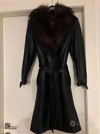 Cappotto donna in vera pelle con collo in pellicci