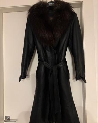 Cappotto donna in vera pelle con collo in pellicci