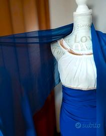 abito lungo Cerimonia Blu e Bianco s-xs