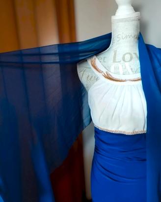 abito lungo Cerimonia Blu e Bianco s-xs