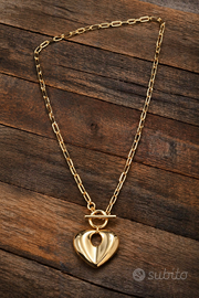 Collana acciaio inox dorata con cuore NUOVA
