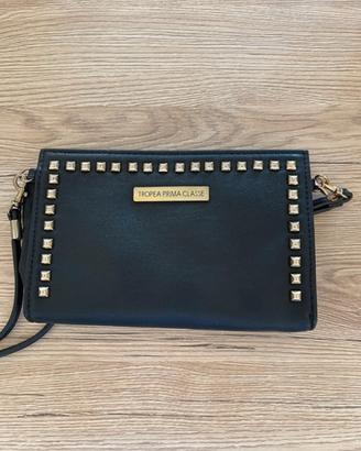 Mini borsa a tracolla nera con borche dorate Trope