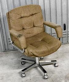 Poltrona sedia girevole marrone cromo anni 70 vint