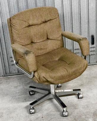 Poltrona sedia girevole marrone cromo anni 70 vint
