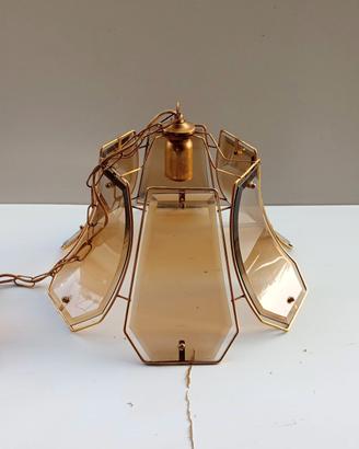 Lampadario anni 70 vetro fumé ambrato marrone