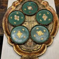 Vassoio in legno + 5 sottobicchiere vintage