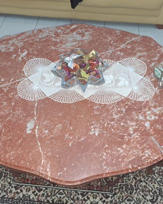 Tavolo da Salotto Vintage in Marmo Rosso e Legno 
